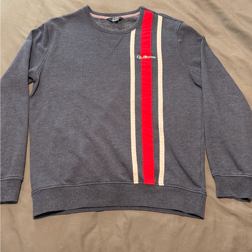 Ben Sherman Charcoal Crewneck Sweater with Red and Cream Stripes
